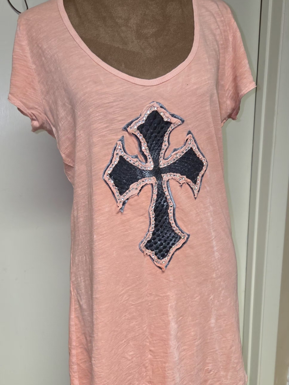 Vocal Peach Short-Sleeve Tee with Black Embellished Cross